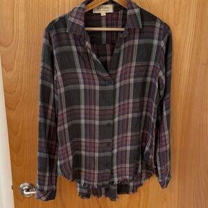 Cloth & Stone Purple and Gray Plaid Button-Down Shirt